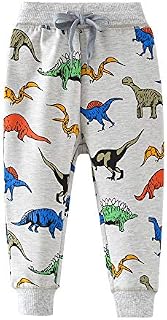 HUAER& Boys Cartoon Print Monkey Dinosaur Camouflage Pattern Cotton Pants Drawstring Elastic Sweatpants