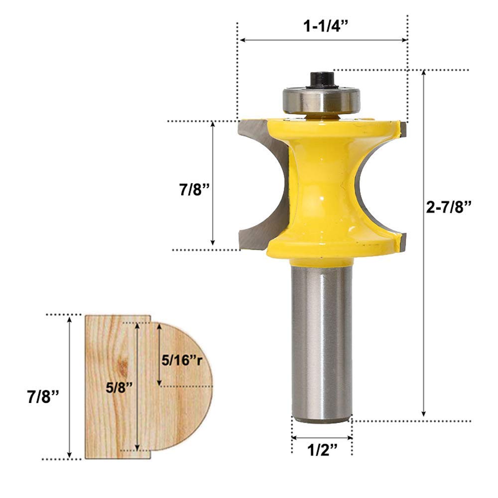 5 pcs 1/2 "Tige Demi-Rond Bullnose Routeur Bits Set 1/8" 3/16" 1/4" 5/16" 3/8" Rayon Fraise à Bois Outil