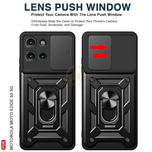 Image of Armor Bumper Back Cover Case for Motorola Moto Edge 50 5G Rotating Camera Cover, Ring Holder & Kickstand | Heavy Duty & 360 Degree Protection Motorola Moto Edge 50 5G Back Cover (Black)