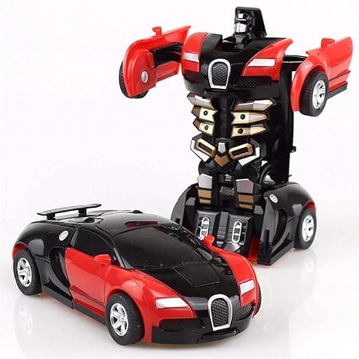Image of K D Robot Races Car Toy - 2-in-1 Automatic Transforming Car to Robot with 4D Lights & Music, Battery Operated, Non-Toxic, Gift Toy for Kids (2+ Years) (RED & Black)