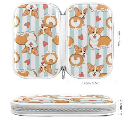Image of Lovely Corgi Dogs Hearts Marble Pencil Bag Case Zipper Pencil Holder Organizer Stationary Pen Bag Cosmetic Makeup Bag Pouch Purse for School Office Supplies