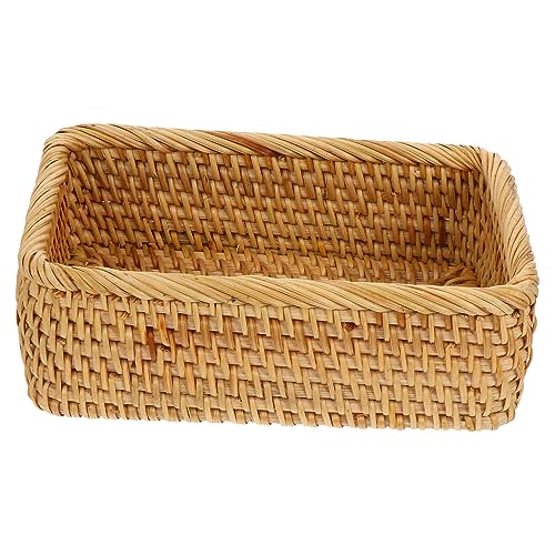 VOSAREA Panier De Rangement Rotin Tressé Boîte Pour Petits Objets Présentoir à Snacks Décoration De Bureau Panier Ménager