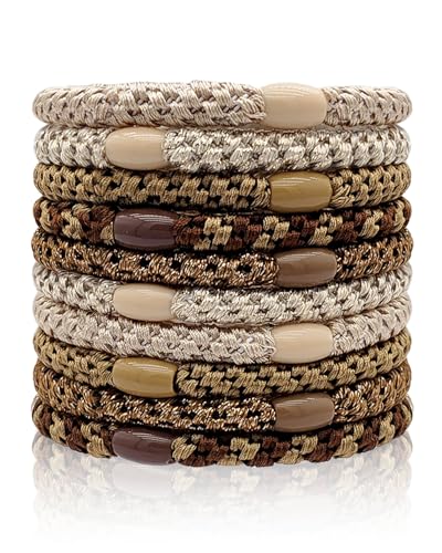 Kisvic Haargummis Mädchen, 10 Stück Haargummis Mehrfarbigen, Mode Elastische Haarbänder Zopfgummis Damen, Haargummi Armband für Dickes und Lockiges Haar (Braun)