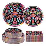 Grencian 200Pcs Mexican Party Decorations Colorful Mexico Floral Plates and Napkins Sets Mexicanos Birthday Decorations for Mayo Taco Holiday Wedding Ponchos Party Supplies Serves 50