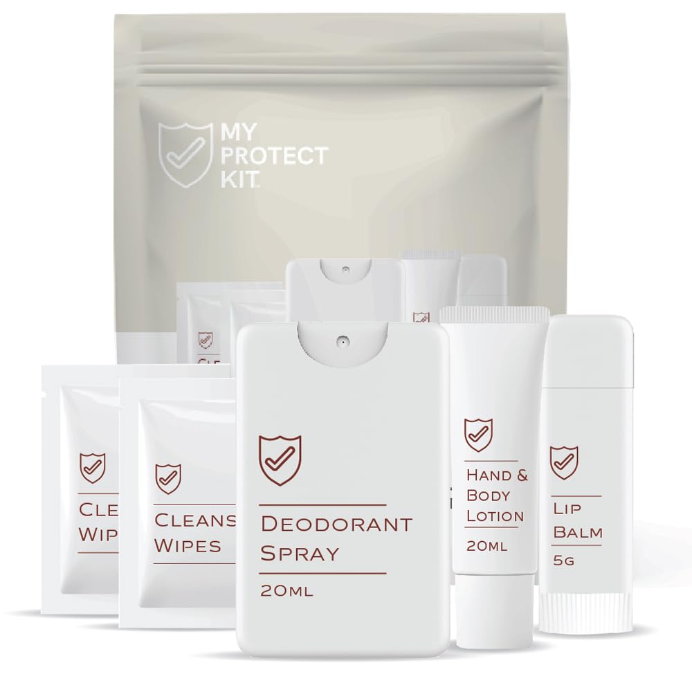 8-Piece TSA-Approved Travel Toiletries Essential Kit | Personal Hygiene Kit with Deodorant, Lotion, Lip Balm & Face Wipes | Travel Size for Airplane,