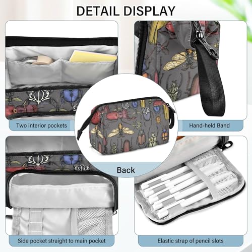 Image of Fisyme Insects Vintage Bugs Pencil Case Large Capacity Pencil Pouch Pen Bags Box Big Makeup Pencil Case Organizer