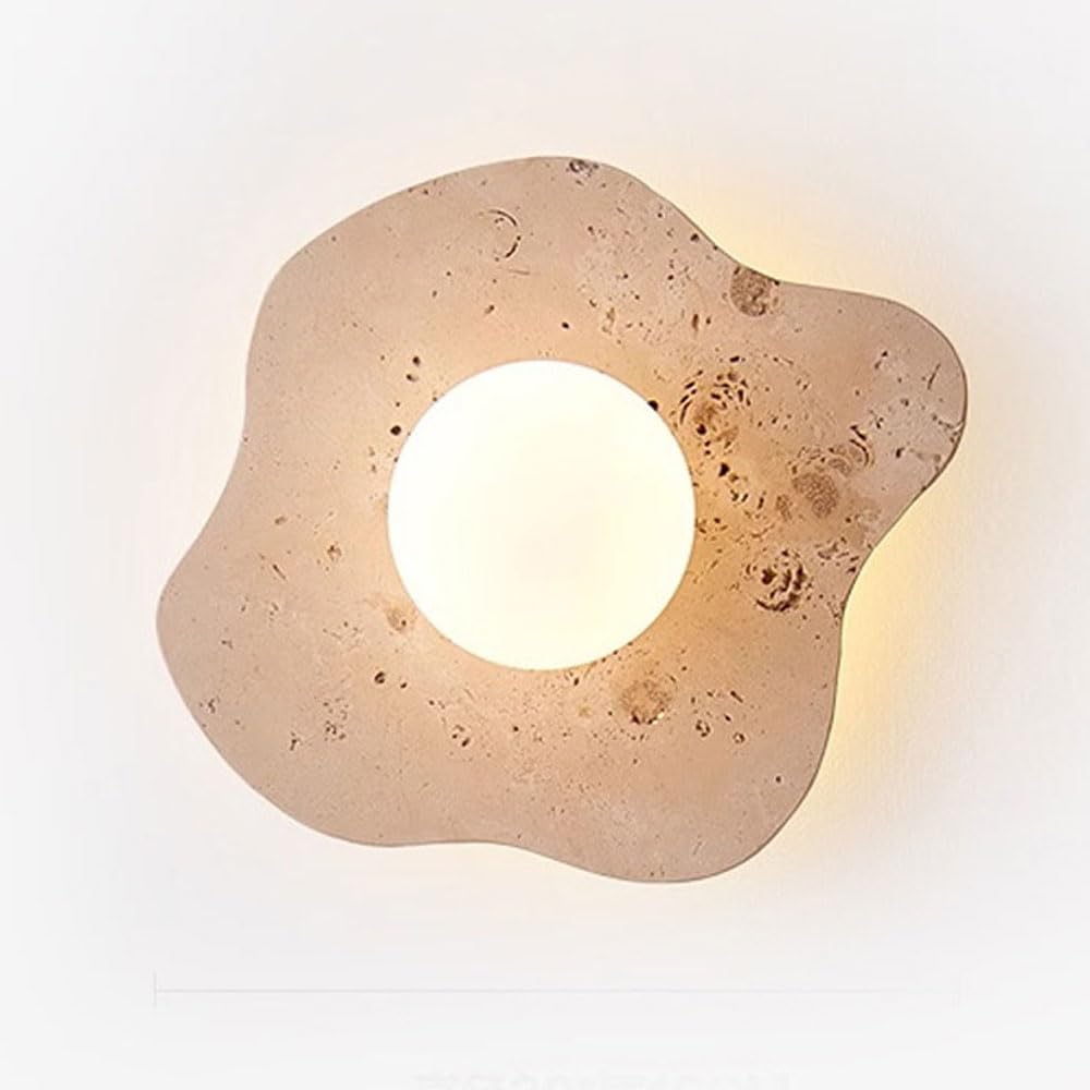 SSBHDM Creative Irregular Yellow Travertine Wall Light, G9 Light Source Spherical Glass Wall Sconce, Industrial Style Wall Lamp, Living Room Balcony Bedroom Decoration Lighting Fixtures