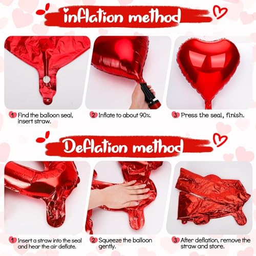 Red Heart Balloons, 22 Pcs 18 Inch Heart Shape Foil Balloons and 1 Pc 43 Inch Love Foil Balloon, Helium Balloon Decorations Kit for Valentines Anniversary Party Engagement Wedding Bridal Shower - Image 3