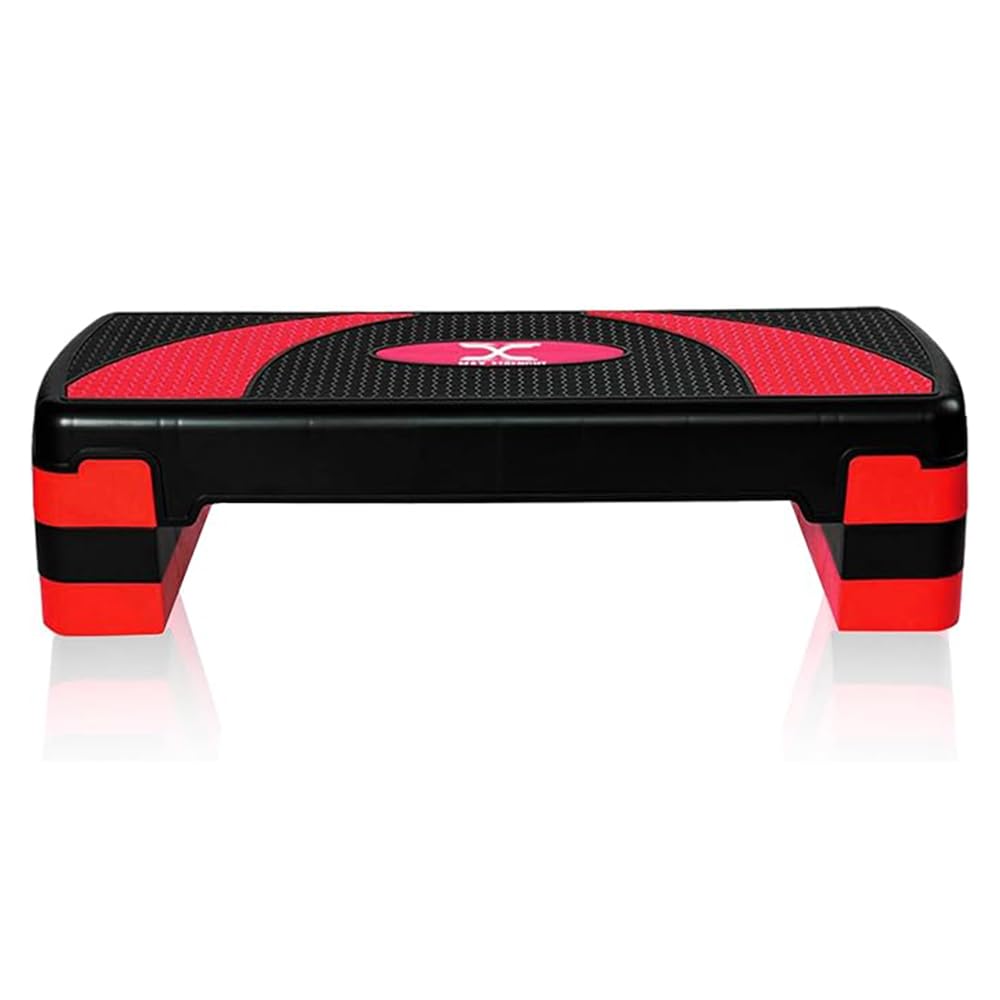 MAXSTRENGTH Aerobic Exercise Stepper 3 Height Adjustable Step Levels 10cm 15cm 20cm Suited for Cardio, Yoga, Workout Training Indoor Outdoor Fitness for Home & Gym (Red/Black)