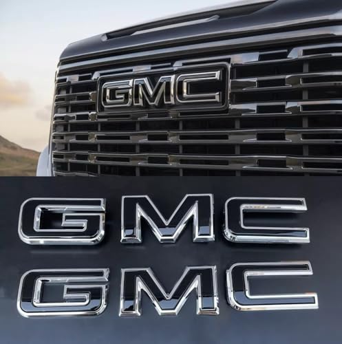 Kit OEM 2019-2026 Front & Tailgate Emblem Replacement for 2019+ Sierra 1500 AT4 Denali 2500HD 3500HD Badges, 2023-25 Canyon 86539816 (Gloss Chrome with Black)