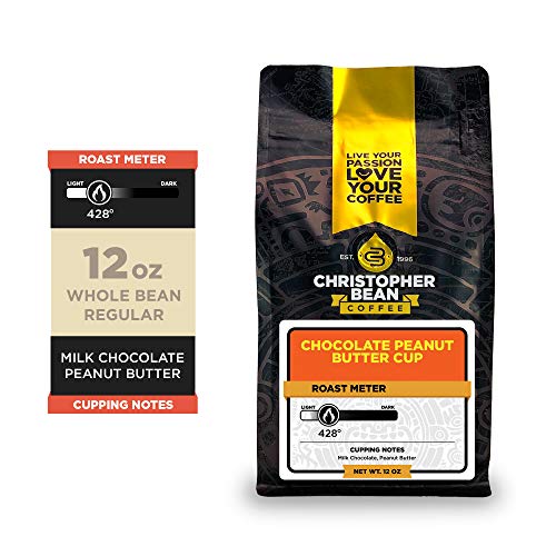 Christopher Bean Coffee - Chocolate Peanut Butter Flavored Coffee, (Regular Whole Bean) 100% Arabica, No Sugar, No Fats, Made with Non-GMO Flavorings, 12-Ounce Bag of Regular Whole Bean coffee