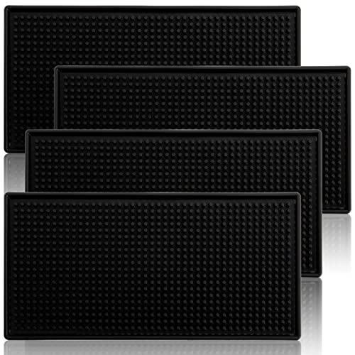 Tebery 4 Pack 30x15cm Rubber Bar Mats, 12 X 6 Black Bar Service Spill Drying Mat