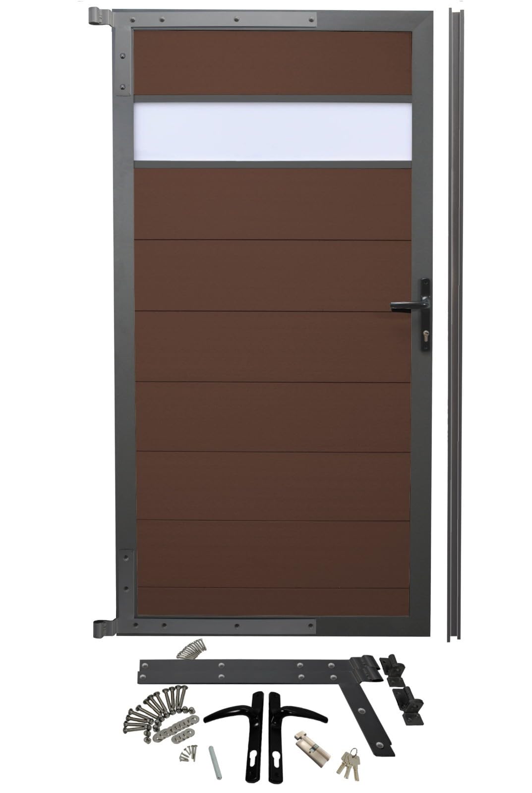 WPC Tür Alu Gartentür Zauntür Gartenpforte Chocolate Braun Dekor Glas 90X183cm