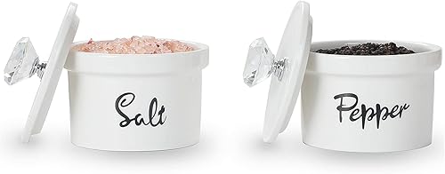 Cuencos de sal y pimienta con tapa de cristal, recipiente de cerámica de 12.5 onzas para encimera, decoración de cocina de granja, juego de 2