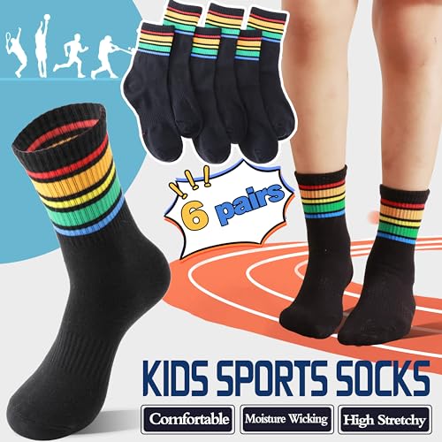 Image of Welwoos 6 Pairs Kids Boys Girls Socks Athletic Basketball Youth Sport Crew Cotton Breathable Soft Socks