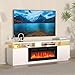 IDEALHOUSE 70'' Fireplace TV Stand with 36'' Firplace, 2 Tier TV Console Cabinet with Storage Cabinet, Entertainment Center, Electric Fireplace Heater with 12 Frame and LED Light Colors, White