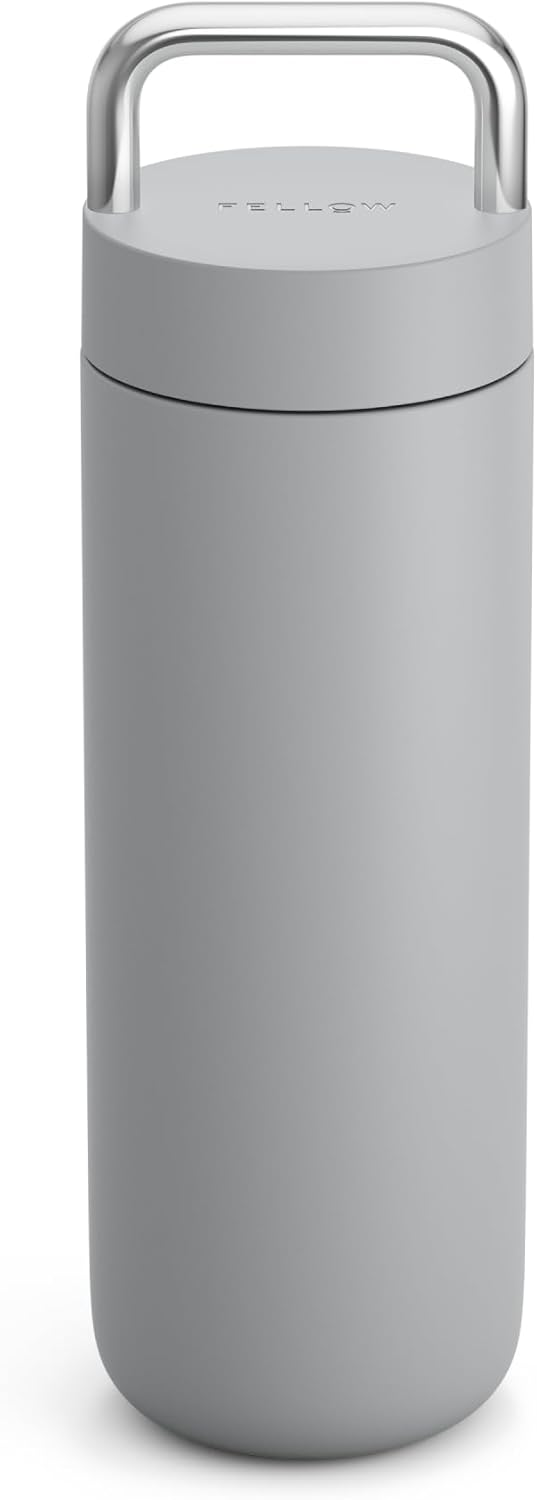 Fellow 20 oz Carter Carry Water Bottle - Leak-Proof Lid, Vacuum Insulated Stainless Steel Tumbler, Keeps Heat for 12 Hours/Stays Cold for 24 Hours, Stainless Steel Handle, Dishwasher Safe,Matte Grey