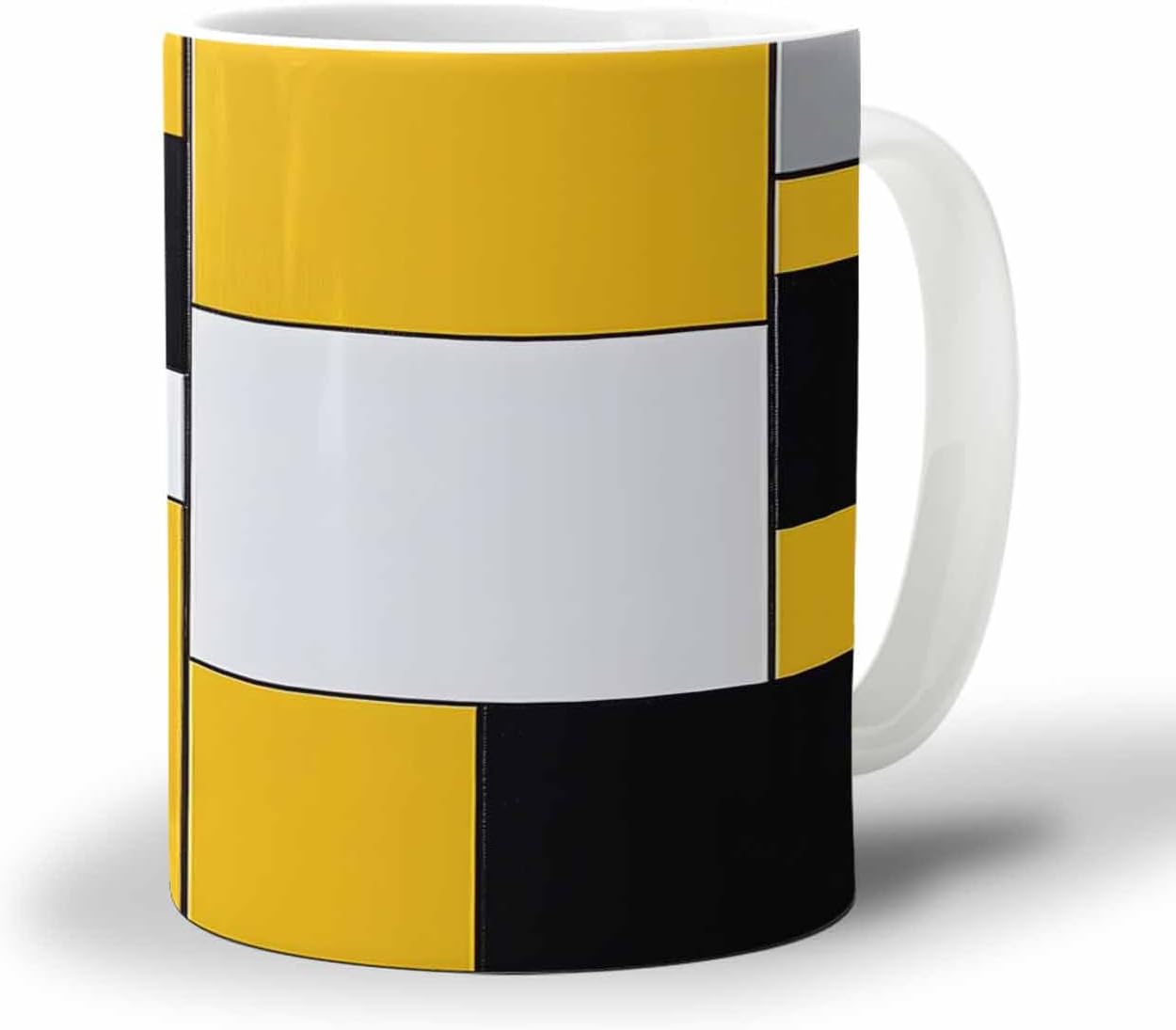 BEMIGO Ceramic Coffee Mug Yellow Geometric Ceramic Mug White Cup, Vintage Patchwork Insulated Coffee Cup with Handle with Pattern Perfect for Tea and Hot Beverages, 12oz
