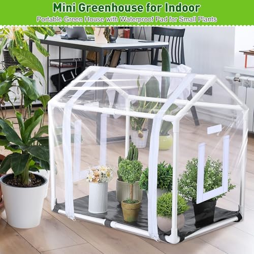 Mini Greenhouse with Potting Mat for Indoor Plant, Heavy Duty Portable Green House with Waterproof Pot Pad for Small Plants, Clear Small Plant Tent for Seed Humidity(White) - Image 7