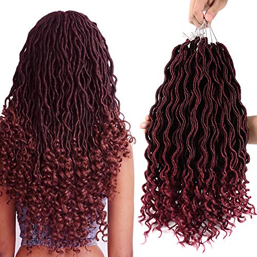 7 Pcs/Lot Faux Locs Crochet Hair With Curly Ends Deep Wave Braiding Hair Goddess Locs Low Tempreture Synthetic Braids Hair Extensions (18" 7pcs, TBUG)