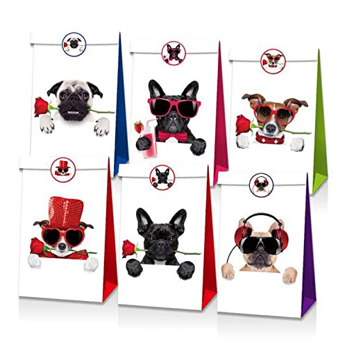 12 Sacchetti regalo per cani, Sacchetti regalo per cuccioli, Sacchetti di carta a tema animale, Sacchetti per bomboniere per feste di compleanno, sacchetti regalo in carta kraft con adesivi