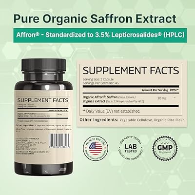 VINATURA Organic Saffron Supplement, 28mg - Pure Affron Saffron Extract Capsules, 45 Veggie Capsules