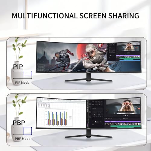 Image of ZZA Ultrawide 49 Inch Curved Monitor 5120x1440P 165Hz Large Computer Monitor 5K Dual Quad High Definition 1500R Curved AMD FreeSync 120% sRGB Height Adjustable, HDMI 2.1 & DP 1.4, VESA Mount, Black