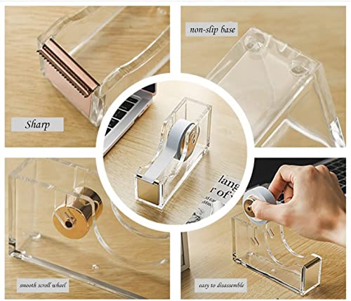 Hibucuo Klebebandspender, Transparent Acrylic Klebebändabroller, Clear Klebeband-Spender, Tape Schneider, Tape Cutter Desktop Schreibwaren, Rutschfest, Einfache Handhabung