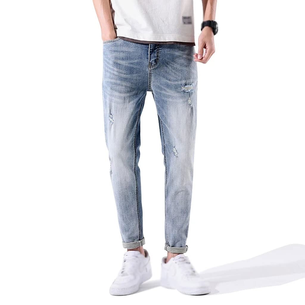 Ripped Jeans Men Skinny Fit Light Blue Stretch Spring Distressed Jeans Destroyed Jean Men Color A Size 34