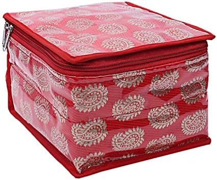 Kuber Industries Brocade Jewellery Box/Organizer with 10 Pouch - Red -CTKTC021464