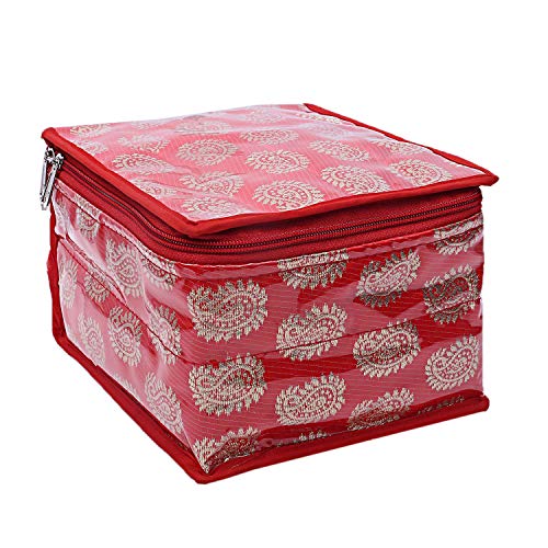 Kuber Industries Brocade Jewellery Box/Organizer With 10 Pouch - Red -Ctktc021464 #TOP1