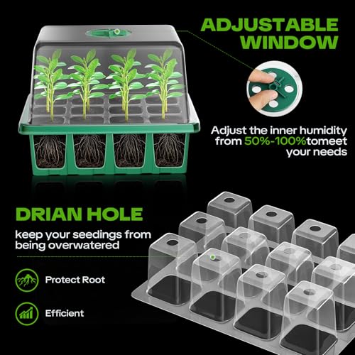 Heated Propagator with Grow Lights & Seed Starter Trays Kit: 5x12-Cell Trays, Waterproof Heating Mat, Adjustable LED, Smart Controller - Indoor Propagator for Seedlings, Succulents, Plant Cloning - Image 7