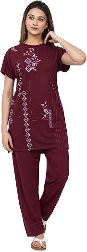 LO G LO Summer Wear Night Wear Round Neck Polycotton Spun Printed Half Sleeve Night Suit for Women's