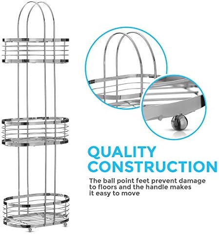 LIVIVO 3 Tier Free / Floor Standing Organiser Chrome Shower Oval Cubicle Toiletry Tidy Bathroom Caddy Storage Shelves Rack