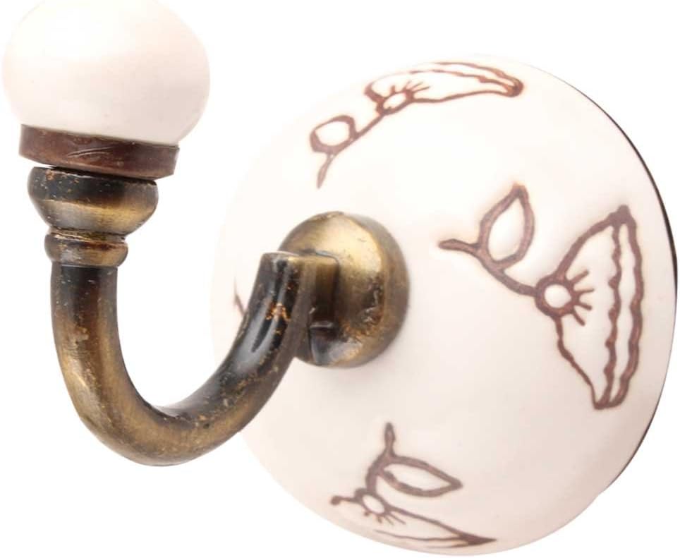 Indian Shelf Ceramic Decorative Cute Hooks for Hanging Coats, Jackets, Leash, Hat, Towel, Backpack, Purse, Handbag (White) 5.71 Cm