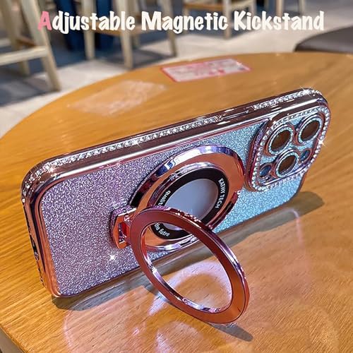 Luxury Bling Diamond Case for iPhone 14 Pro Max 6.7" - Clear Transparent Back with Glitter Card & Sparkling Rhinestones, Magnetic Kickstand, Shockproof Protection - Dazzling Cover for Women, Pink by PIKULOA - Used condition - Image 4