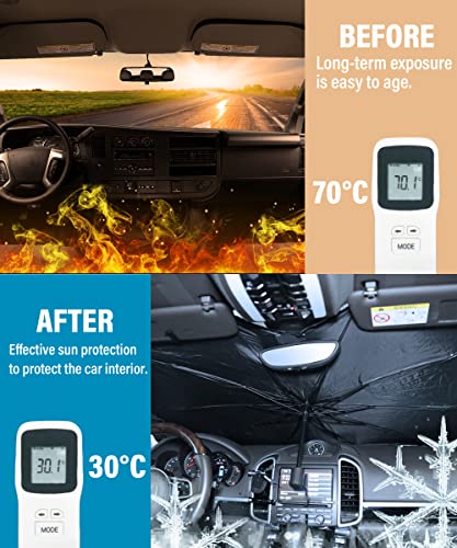 ESEWALAS Car Windshield Sunshade Umbrella,Car Sun Shade Windshield,Foldable Car Sunshade Umbrella for UV Ray Block Sun Heat Protection,Car Front Window Heat Insulation Protection for Car SUV Truck