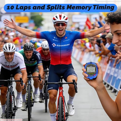 Image of Sports Stopwatch Timer, 10 Lap /Split Memory Digital Stopwatch Countdown Timer with 12 /24 Hour Clock Alarm On /Off, Calendar 3-Row Extra Large Screen Lanyard for P.E Coach and Referees (Blue)