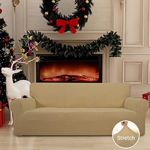 Image of Easy-Going Stretch Oversized Sofa Slipcover 1-Piece Sofa Cover Furniture Protector Couch Soft with Elastic Bottom for Kids, Polyester Spandex Jacquard Fabric Small Checks Golden