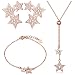 Produktbild Yumilok Roségold 925 Sterling Silber Zirkonia Sterne Charm Armband Halskette Ohrstecker Schmuck Set Armkette Kette Ohrringe Set für Damen Mädchen