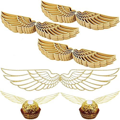 Secreden 50Pcs Chocolate Cupcake Toppers Gold Glitter Wing Cupcake Picks Wizard Party Decoration Hollowed Decoration For Birthday Party Supplies #TOP4