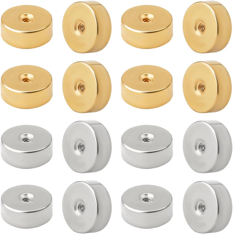 Beebeecraft 1 Box 50Pcs Screw Ball Backs for 20G Threaded Post Stainless Steel Geometry Flat Round Replacement Earring Backs for Jewelry Earring Making Supplies
