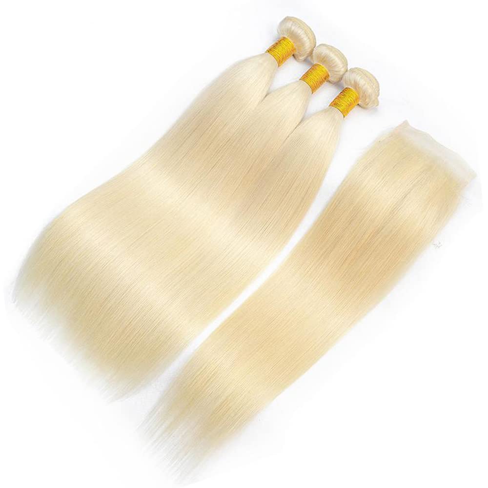 613 Blonde Brazilian Hair Straight with Closure 4pcs Lot 16 16 16 With 14 Inch Top Lace Closure Human Hair With Bundles Weft