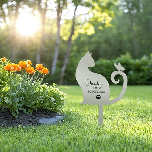 Namalu Metal Grabplatte mit Gravur Katze Gedenkstein Outdoor Grabschmuck Wetterfest Gedenktafel Draußen Schieferplatte Deko für Tiere Grab Erinnerung Katze Trauer Geschenk für Tierbesitzer(Katze)