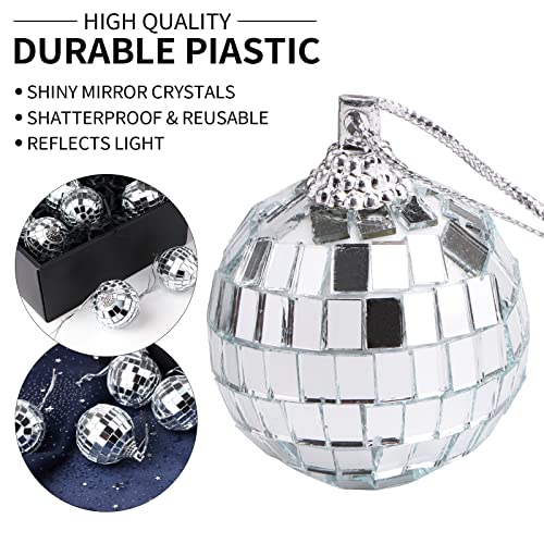 12Pcs Silver Disco Mirror Ball for Party Decoration, Christmas Tree Wedding Birthday Party Ornaments (1.18 inch) - Thumbnail 5