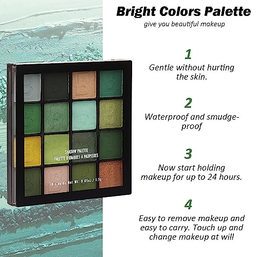 Amy's Diary Green Eyeshadow Palette Green Glitter Makeup,Forest Green Yellow 16 Colors Matte Glitter Eyeshadow Long Lasting Colorful Eye Shadow Plattet For Christmas Women Girls #TOP5