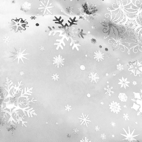 Nappe de Noël rectangulaire blanche 150x350cm anti-taches motif Argent Constellation - 3