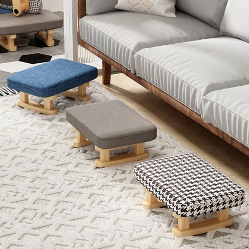 Taburete de lino capitoné artesanal y reposapiés bajo de madera noble 4