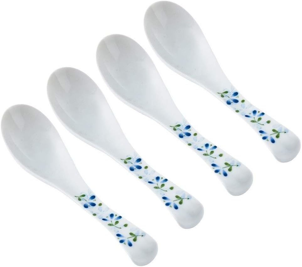 Scoop 4-Piece Household Ceramic Long Handle Spoon Rice Spoon Spoon Appetizer Spoon Set Beautiful Painted Handles Suitable for Home Kitchen or Restaurant Soup Spoon (Color : B)