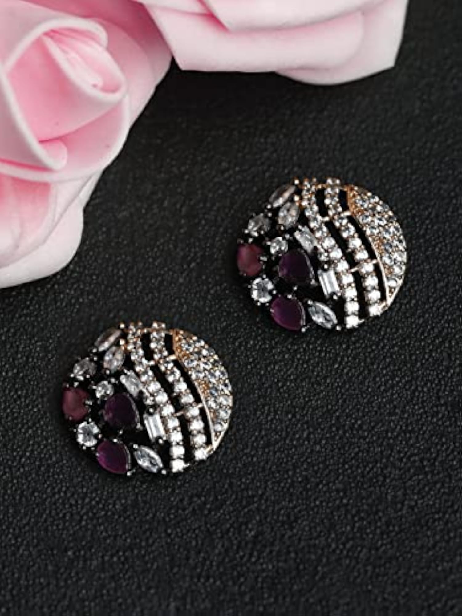 Women's Purple American Diamond Floral Studs, Elegant Gift